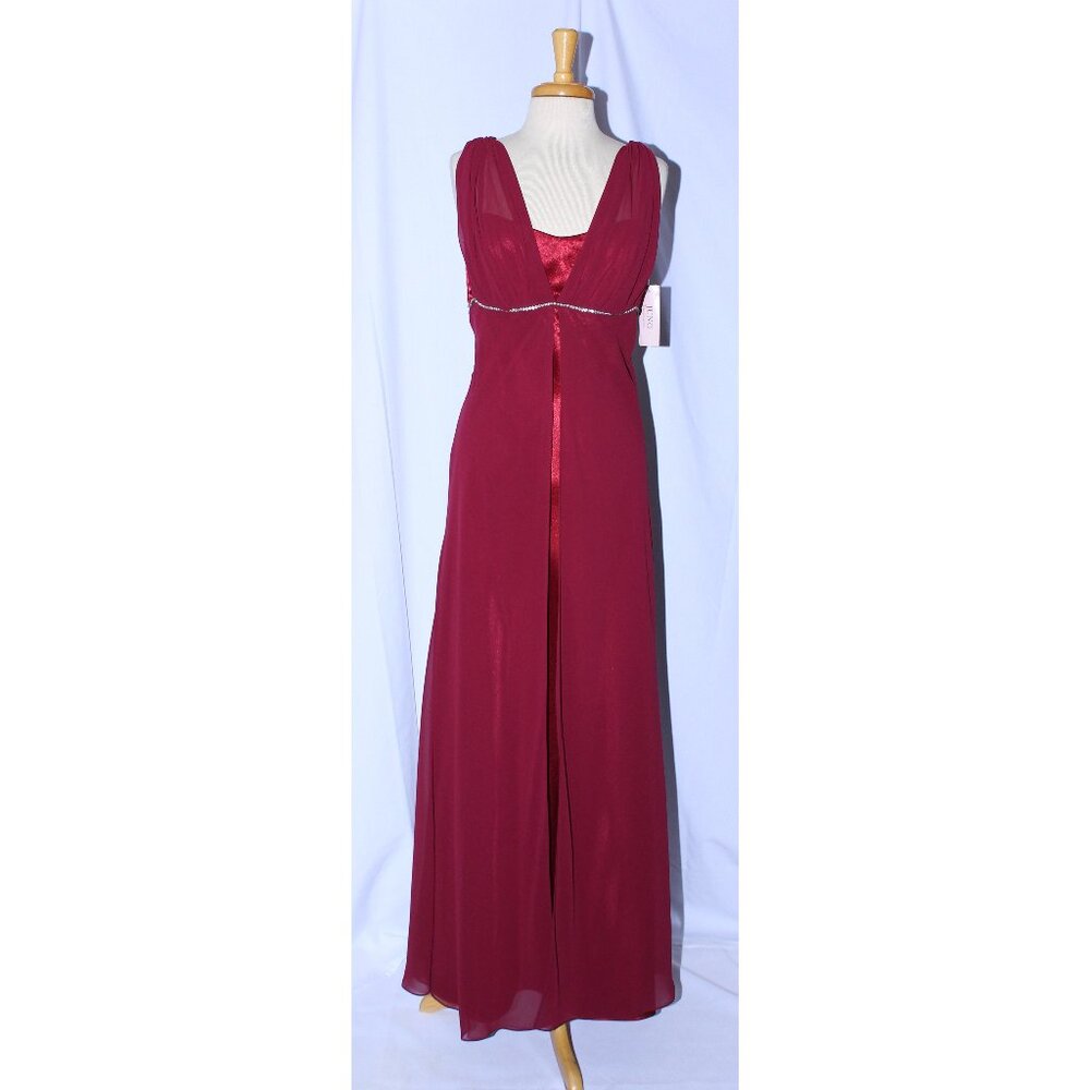 NWT Juno #775 Chiffon and Satin Vintage Bridesmaid Dress-Sizes S, XL-BURGUNDY